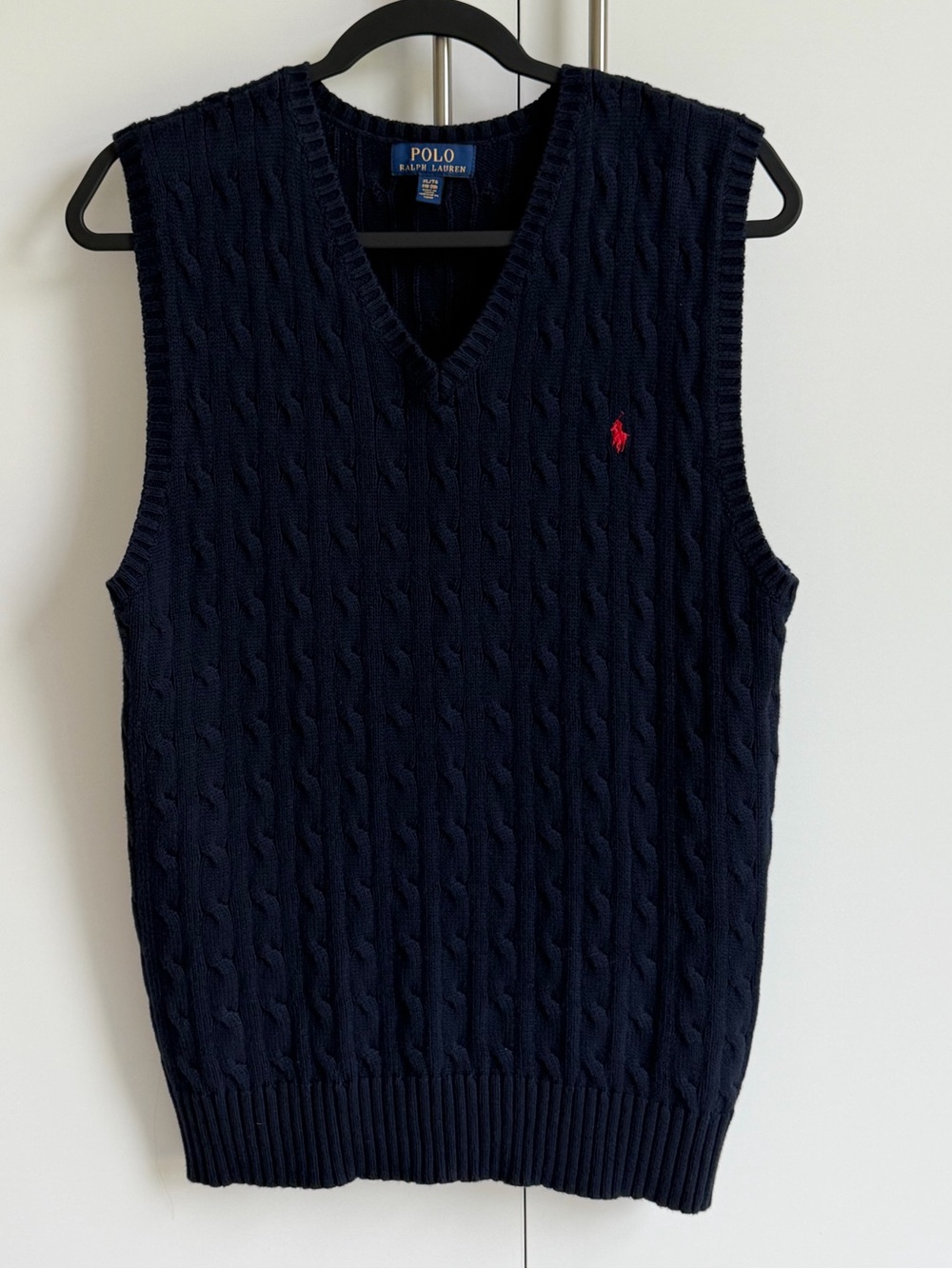 Polo Ralph Lauren Cable Knit Sweater Vest Navy Cotton XL 18-20 Preppy